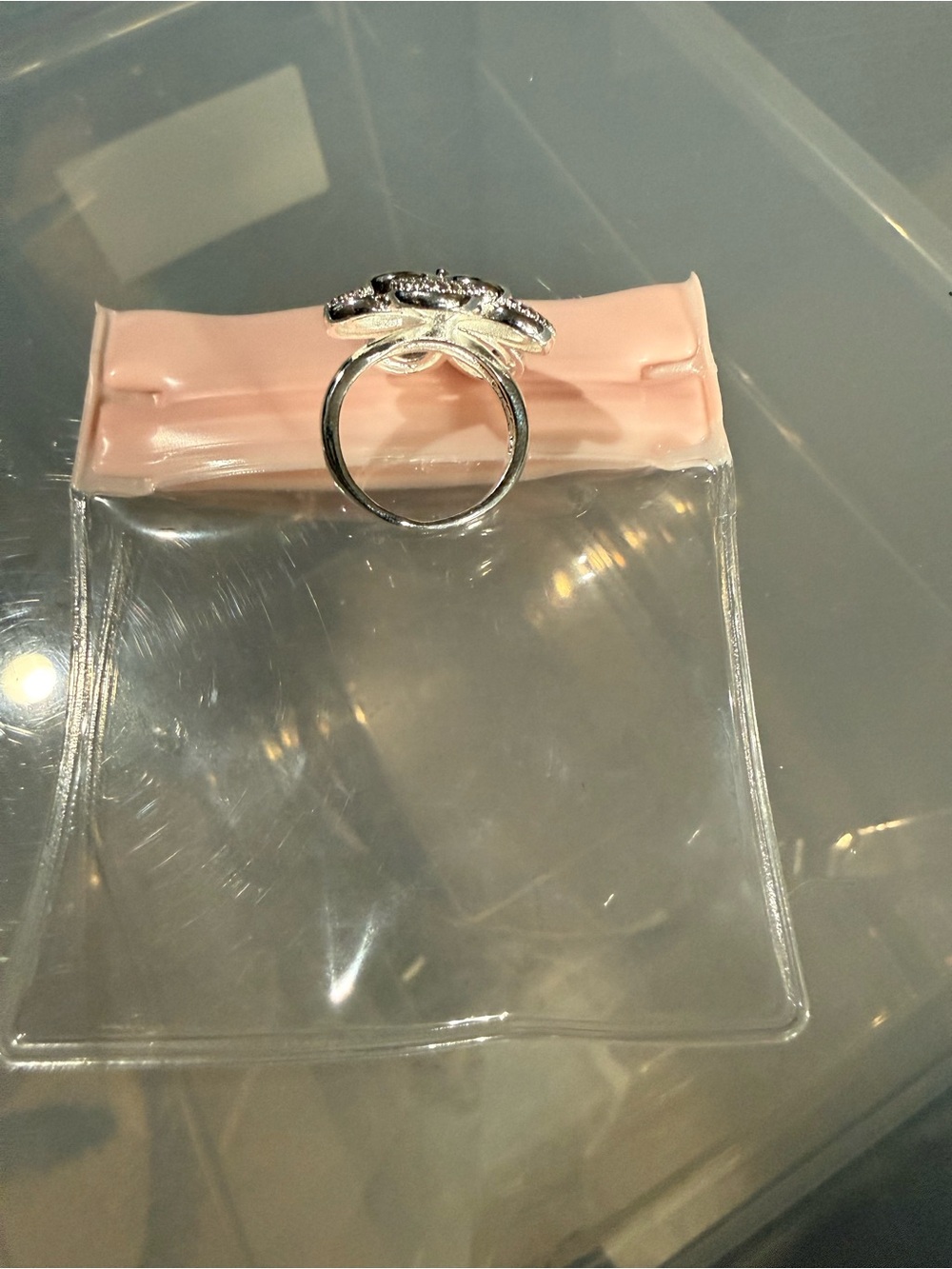 Silver Flower Ring with Crystal Accents - Pink Display - Picture 3 of 6